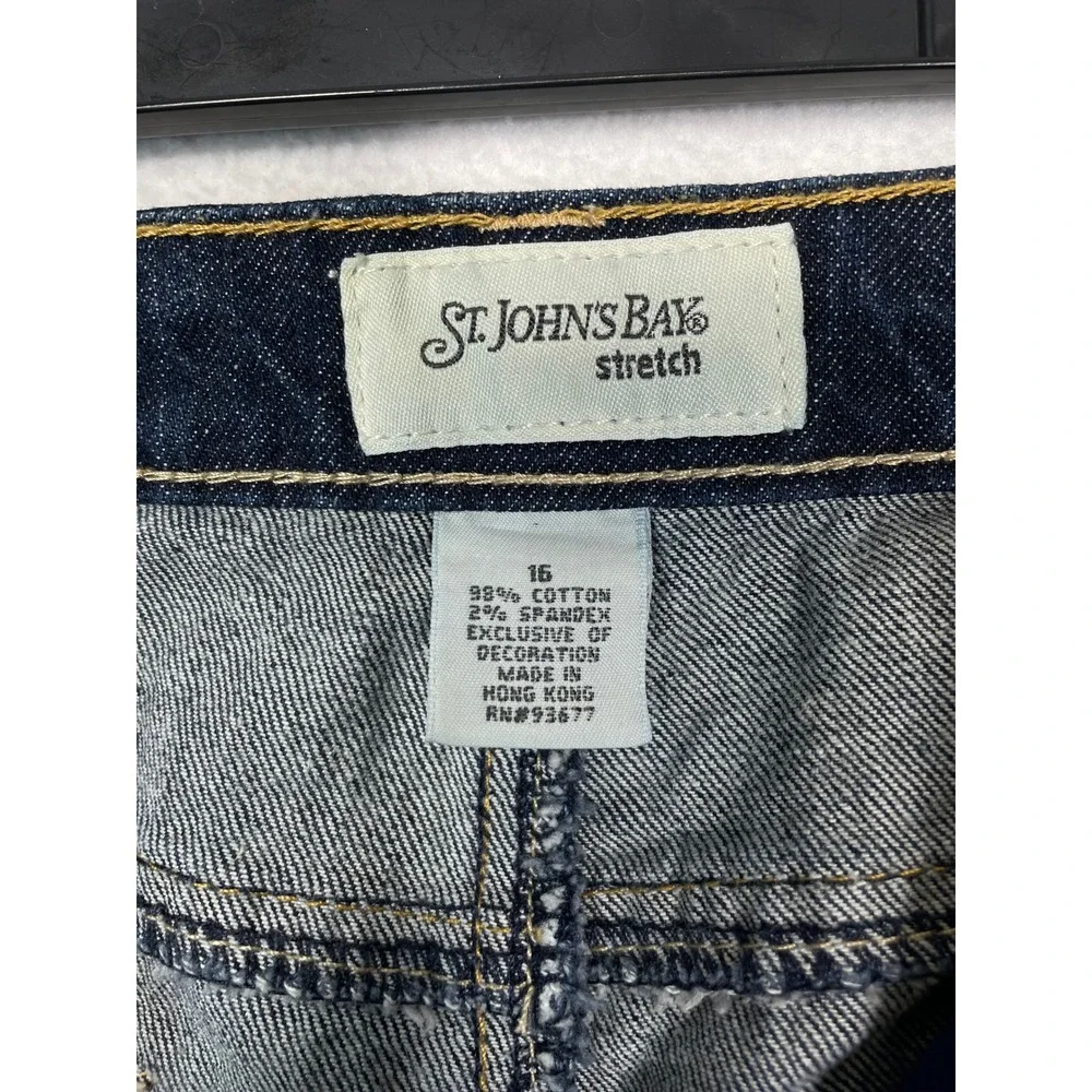 St Johns Bay Stretch Jeans Women 16 Dark‎ Bootcut Wash Denim Relaxed Fit Casual